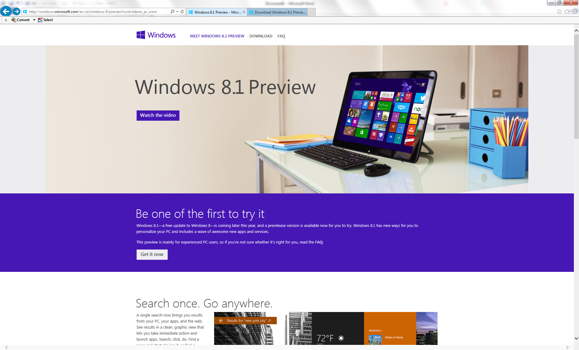 Microsoft com us. Windows 8.1 Preview. Preview=1. Windows meeting. Microsoft unveils Office 15 Metro Design look and feel.