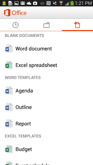 Office Mobile for Android new document