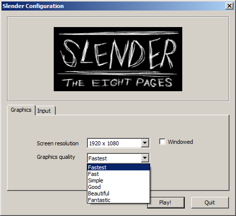 Slenderman The Eight Pages settings screenshot