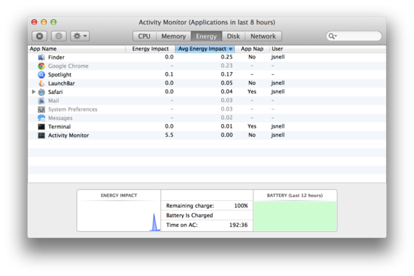 Activity Monitor battery view