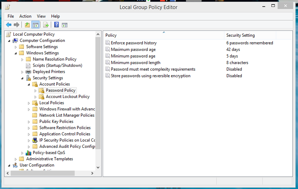 Config password. Local Group Policy Editor. Password Policy. Local password. Windows Server password Group Policy.