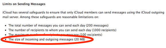 iCloud email-attachment limitation