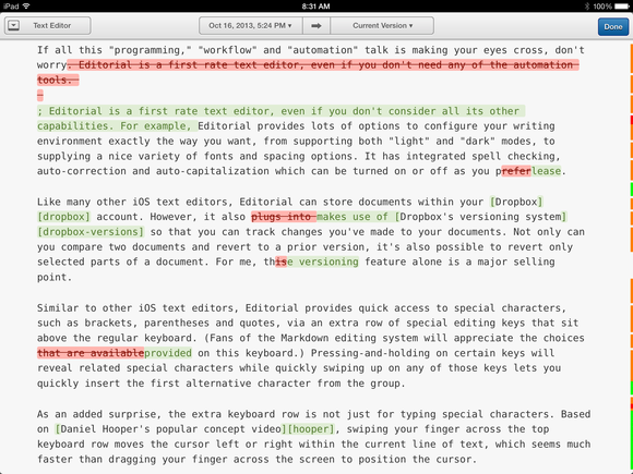 Versioning in Editorial for iPad
