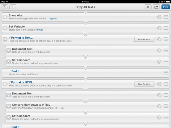 Workflows in Editorial for iPad