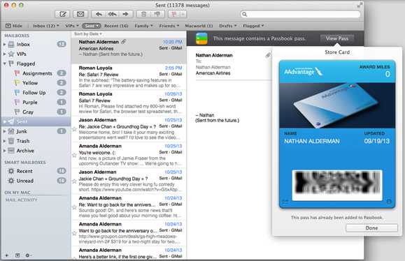 Passbook passes in Mail 7.0