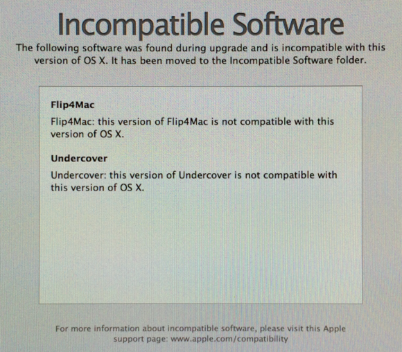 Mavericks incompatible software warning