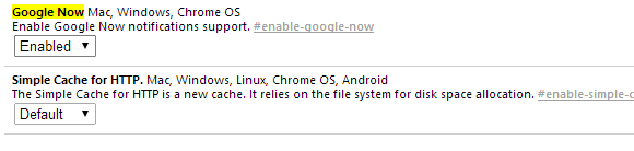 chrome google now enabled