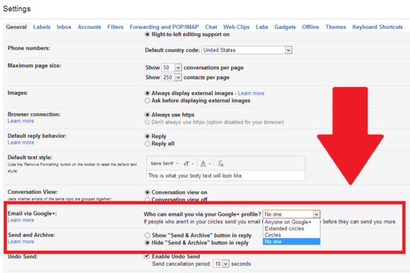 gmail google plus email setting