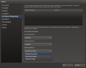 steam in home streaming settings