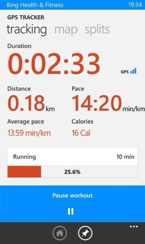 microsoft bing sports cardio tracker