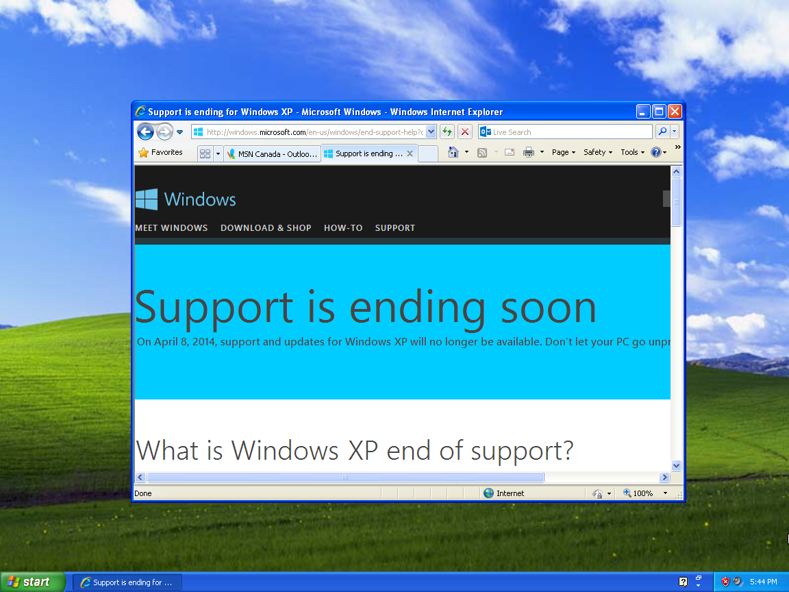 windows xp end of support