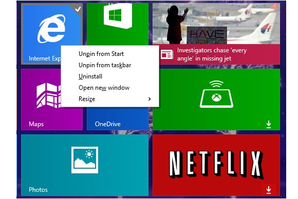 context menu start screen windows 81 update