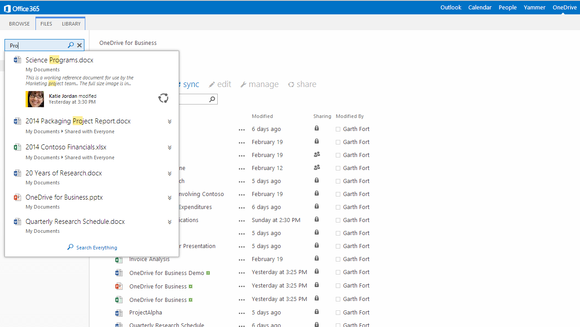 onedrive for business new search