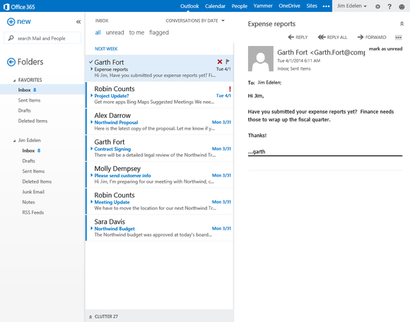 outlook web app de clutter your inbox