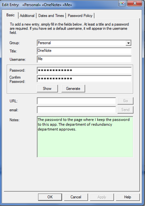 password safe entry