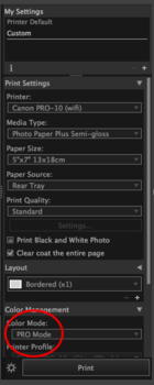 Canon Pixma Pro-10 Pro Mode color management