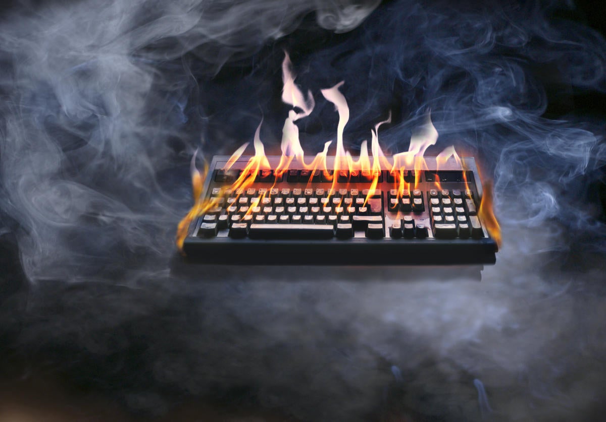 computer keyboard on fire 87584864