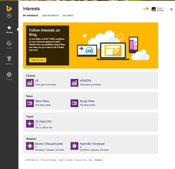 bing personal interests