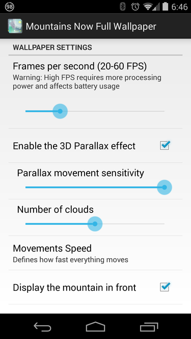 parallax settings