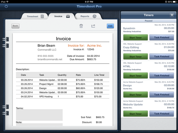 TimeSheet Pro iPad