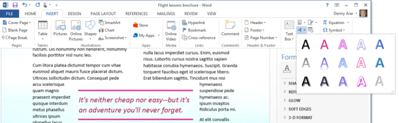 word art options on the insert ribbon