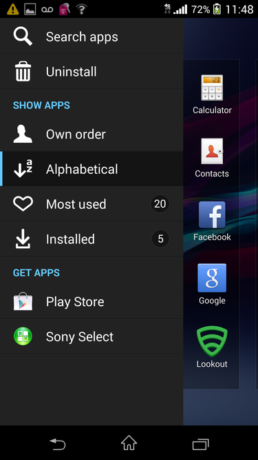 xperiaz1s app drawer settings