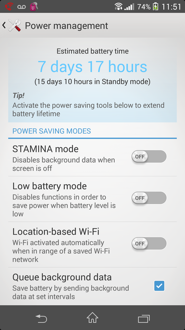 xperiaz1s power settings