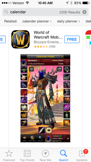 app search calendar world of warcraft