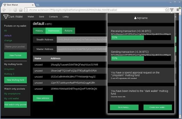 darkwallet screenshot dropdown 18 march1