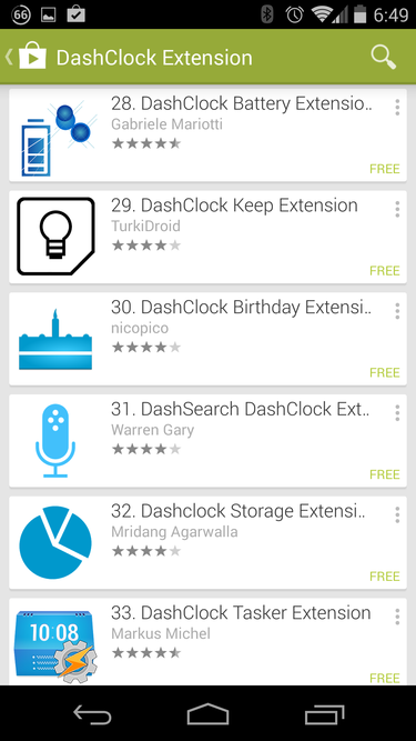 The Google Play Store has a high volume of extensions that work with DashClock.