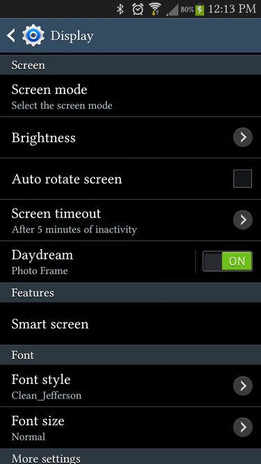 daydream display menu