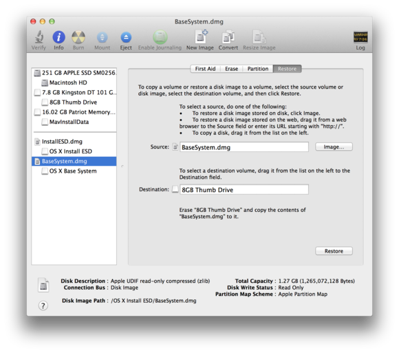 mac os restorecan i use dmg instead of install disk