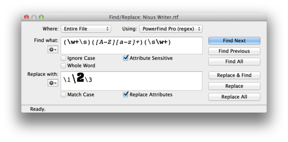 Nisus Writer findreplace