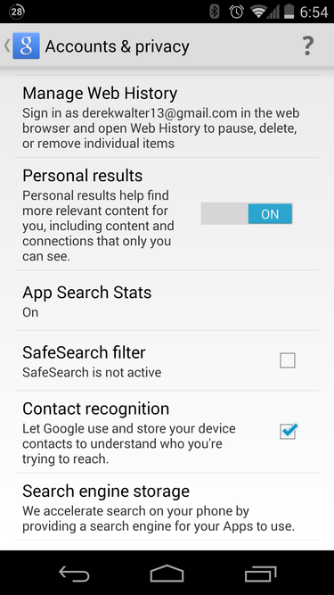 googlenow settings