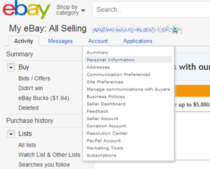 my ebay account personal info
