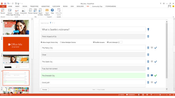 Microsoft office mix quiz