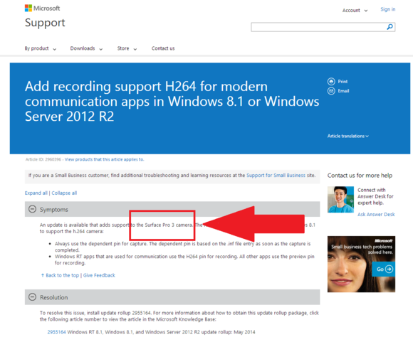 surface pro 3 support page