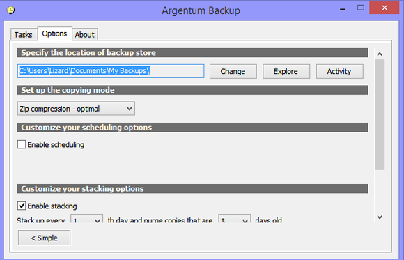 argentum backup options