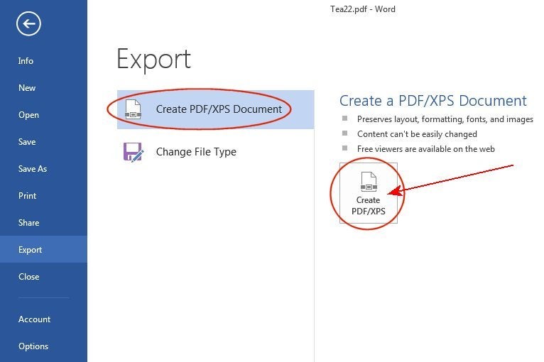 pdf export in word