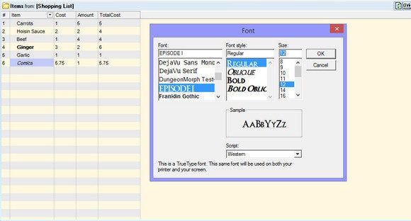infoqube font dialog