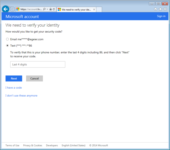 Microsoft account password recovery