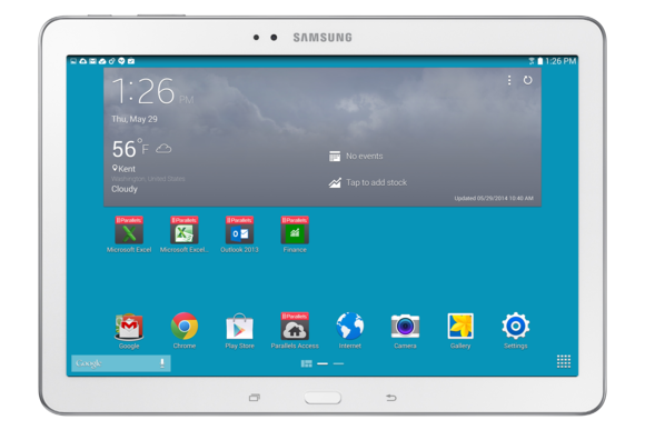 parallels access 2 galaxy w homescreen with office shortcuts
