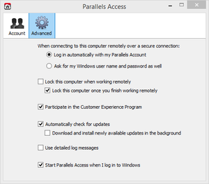 parallels options screen