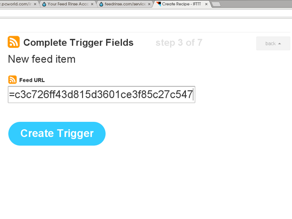 Add Feed Rinse RSS URL to IFTTT