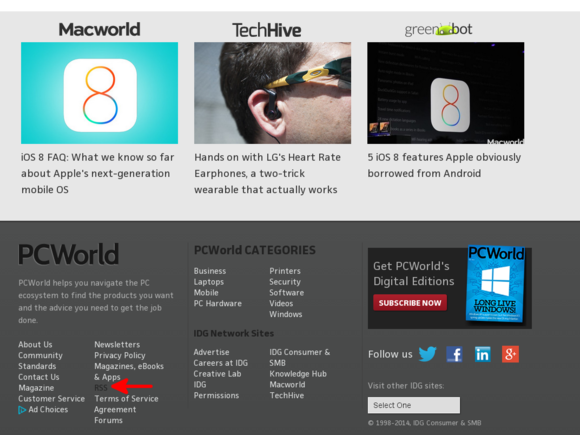 PCWorld footer RSS link