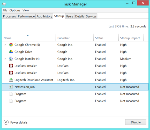 Windows 8 Task Manager manage startup programs