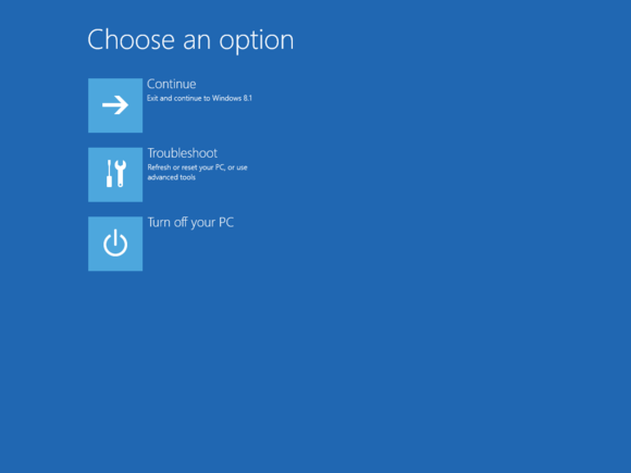 Windows 8 Advanced Startup Options (ASO) screen