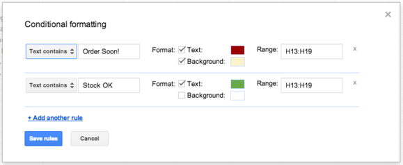 sheets conditional formatting