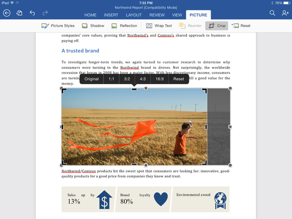 cropping a photo in word for ipad