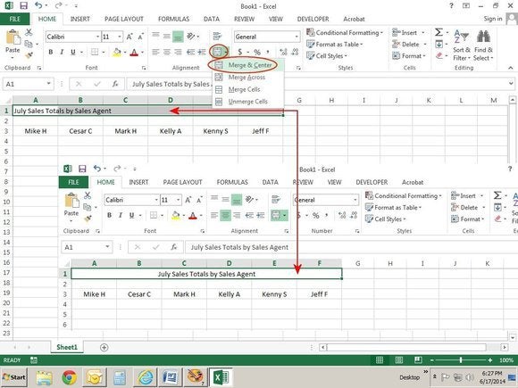 f3 merge cells for title